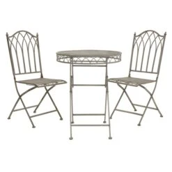 Foldable 2 Seater Wrought Iron Grey Bistro Set -Gardens and Outdoors 1000162711 alt01