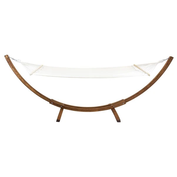 Wooden Hammock With Arc Stand Cream Canvas 4 Wooden Hammock With Arc Stand Cream Canvas - Image 2