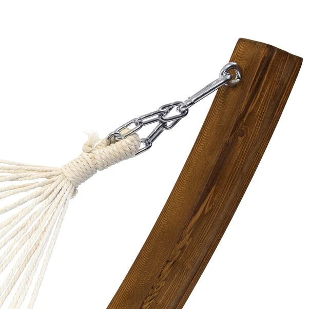 Wooden Hammock With Arc Stand Cream Canvas 5 Wooden Hammock With Arc Stand Cream Canvas - Image 3