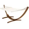 Wooden Hammock With Arc Stand Cream Canvas -Gardens and Outdoors 30726050