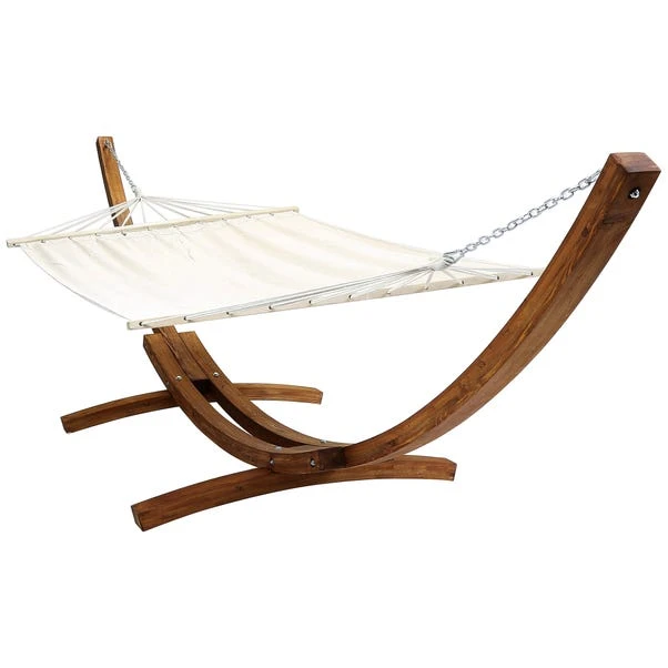 Extra Large Wooden Hammock With Arc Stand Cream Canvas 3 Extra Large Wooden Hammock With Arc Stand Cream Canvas