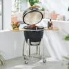 Tower Kamado XL Ceramic Charcoal BBQ With Wooden Shelves, Black