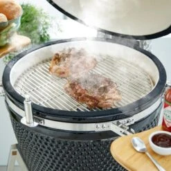 Tower Kamado XL Ceramic Charcoal BBQ With Wooden Shelves, Black -Gardens and Outdoors 30849205 alt06