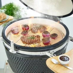 Tower Kamado XL Ceramic Charcoal BBQ With Wooden Shelves, Black -Gardens and Outdoors 30849205 alt07