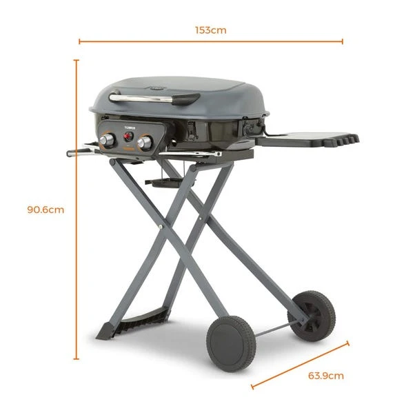 Tower Tourer Two Burner Portable Gas BBQ, Black Steel 10 Tower Tourer Two Burner Portable Gas BBQ, Black Steel - Image 8
