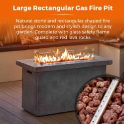 Tower Magna H60cm Rectangular Gas Fire Pit, Grey -Gardens and Outdoors 30849220 alt02