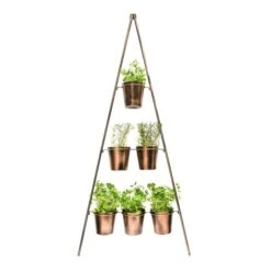 Gold Metal Wall Plant Stand With Planters -Gardens and Outdoors 30849600 alt05