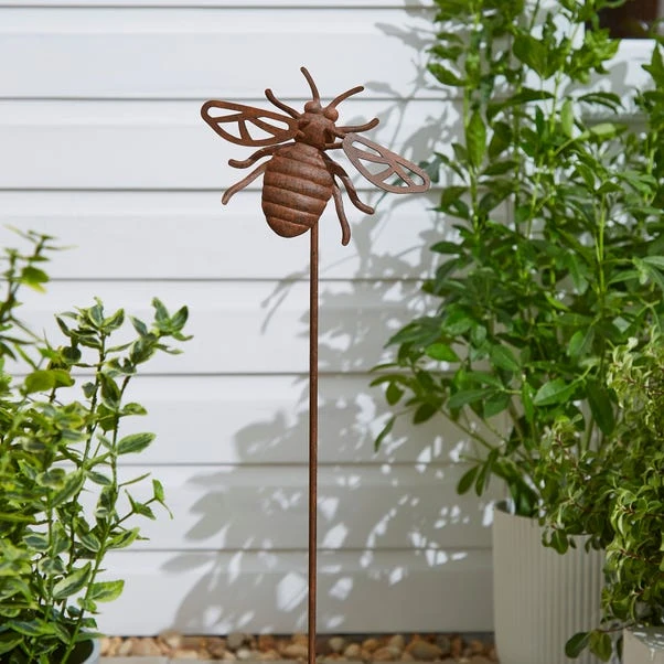Rusted Iron Bee Stake 2 Rusted Iron Bee Stake