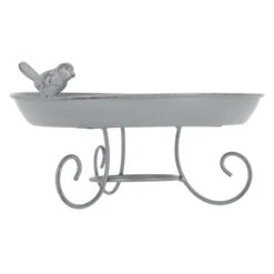 Fallen Fruits Grey Metal Standing Bird Bath -Gardens and Outdoors 30900053 alt02