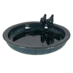 Fallen Fruits Petrol Ceramic Round Bird Bath