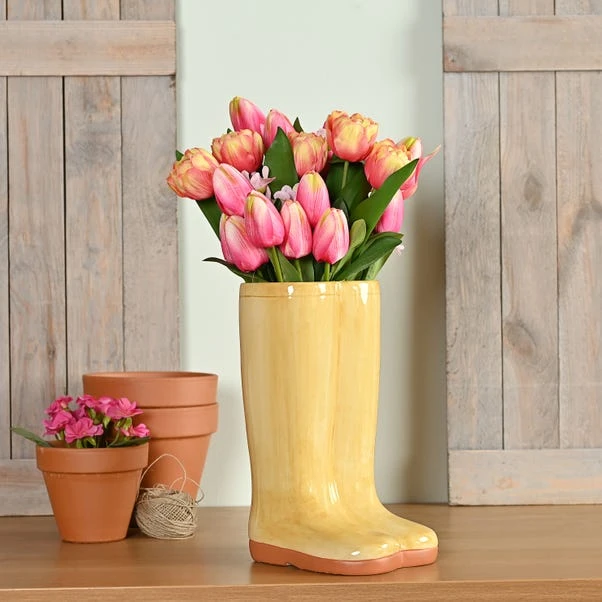 The Cottage Garden Yellow Ceramic Welly Vase 3 The Cottage Garden Yellow Ceramic Welly Vase