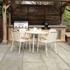 Porto 4 Seater Round Dining Set With Stacking Chairs -Gardens and Outdoors 30915709
