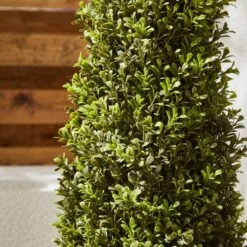Artificial Boxwood Cone Shaped Tree In Woven Plant Pot -Gardens and Outdoors 30926619 alt02