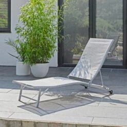 Grey Textilene Lounger With Wheels -Gardens and Outdoors 30926692 alt02