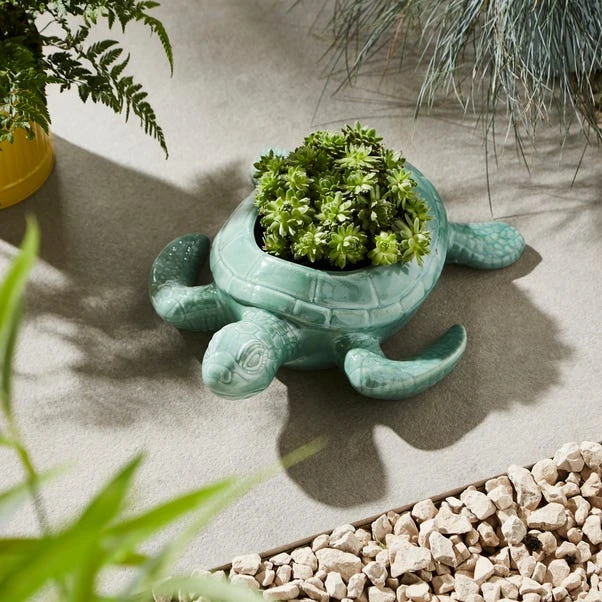 Green Turtle Plant Pot With Glaze Finish 2 Green Turtle Plant Pot With Glaze Finish