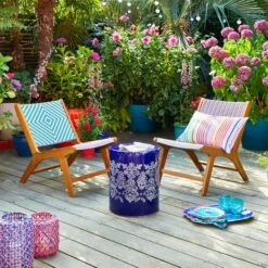 Sophie Robinson Coral & Cobalt Pavilion Deck Chair -Gardens and Outdoors 30934742 alt03