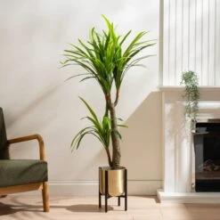 Gold Metal Plant Pot With Black Stand -Gardens and Outdoors 30958136 alt01