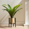 Gold Metal Plant Pot With Black Stand -Gardens and Outdoors 30958181