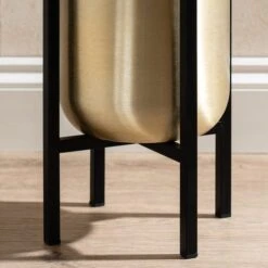 Gold Metal Plant Pot With Black Stand -Gardens and Outdoors 30958181 alt03