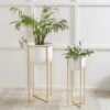 Set Of 2 White & Gold Metal Plant Stands -Gardens and Outdoors 30983095