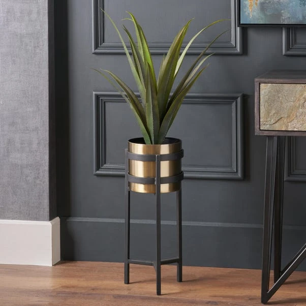 Brass & Black Metal Plant Pot & Stand 3 Brass & Black Metal Plant Pot & Stand