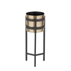 Brass & Black Metal Plant Pot & Stand 13 Brass & Black Metal Plant Pot & Stand -Gardens and Outdoors 30983261 alt03